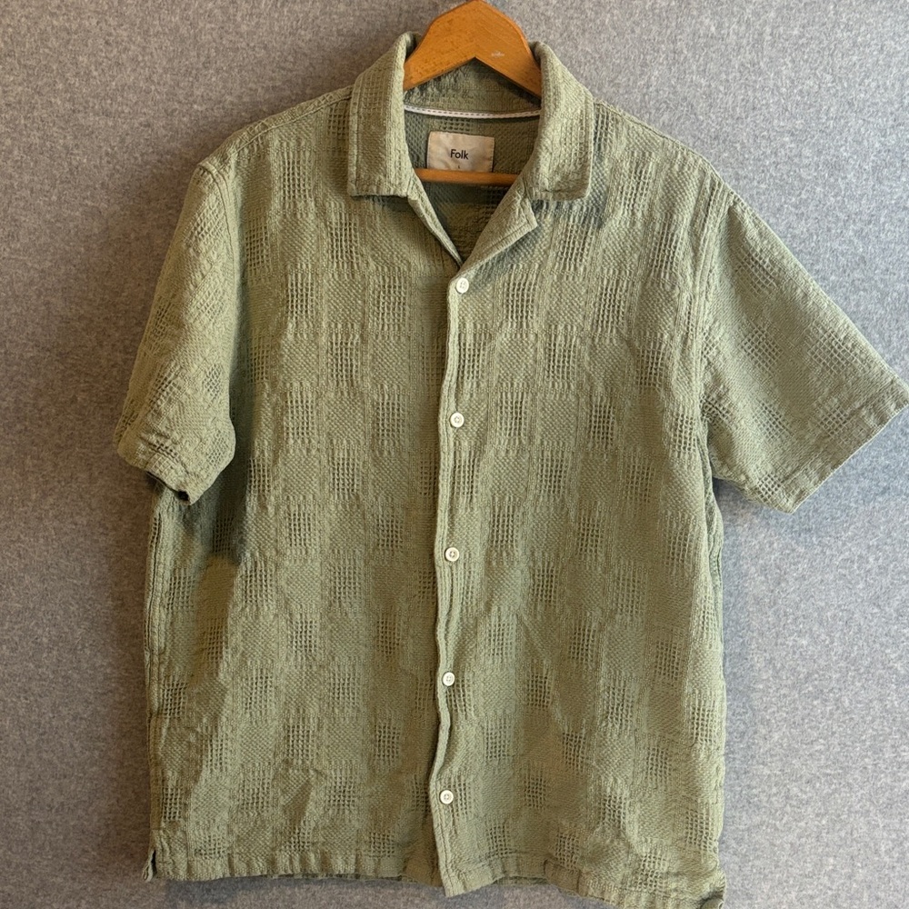 Folk Clothing Sage Green Textured Casual Button Down Shirt size Large